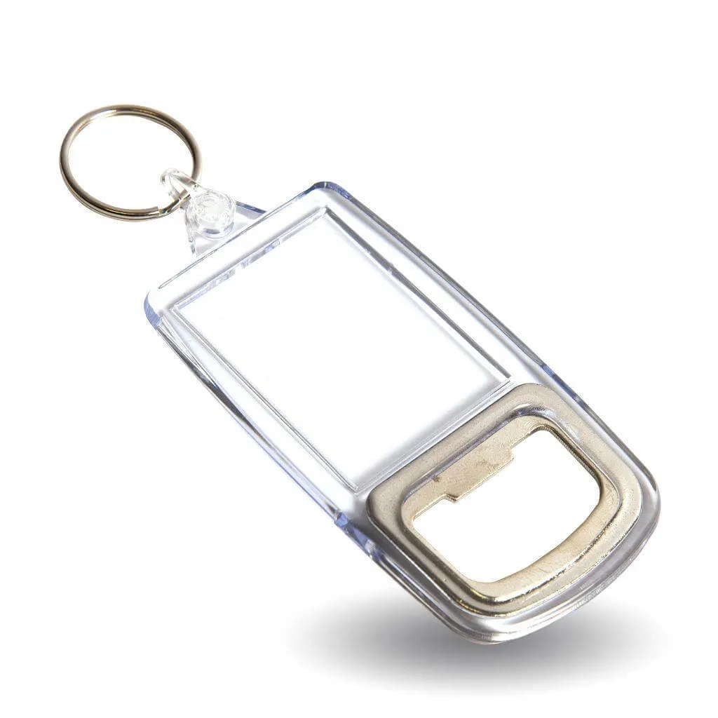 45 x 35mm Rectangular R2 Blank Plastic Photo Insert Bottle Opener Keyring - Pack of 10