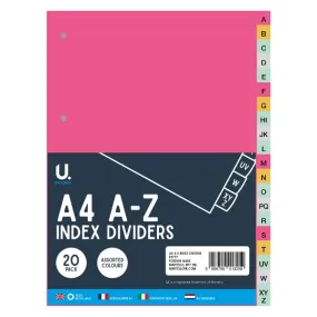 A4 A-Z Index Dividers - Organizational Tools Files Binders Alphabetically Labelled Durable