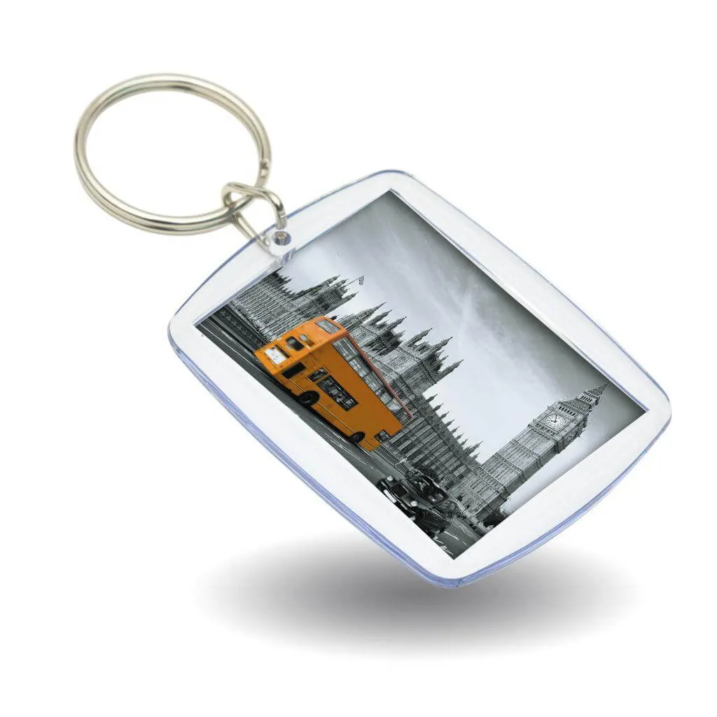 A7 Rectangular Blank Plastic Photo Insert Keyring - 45 x 35mm - Individually Bagged  - Pack of 10