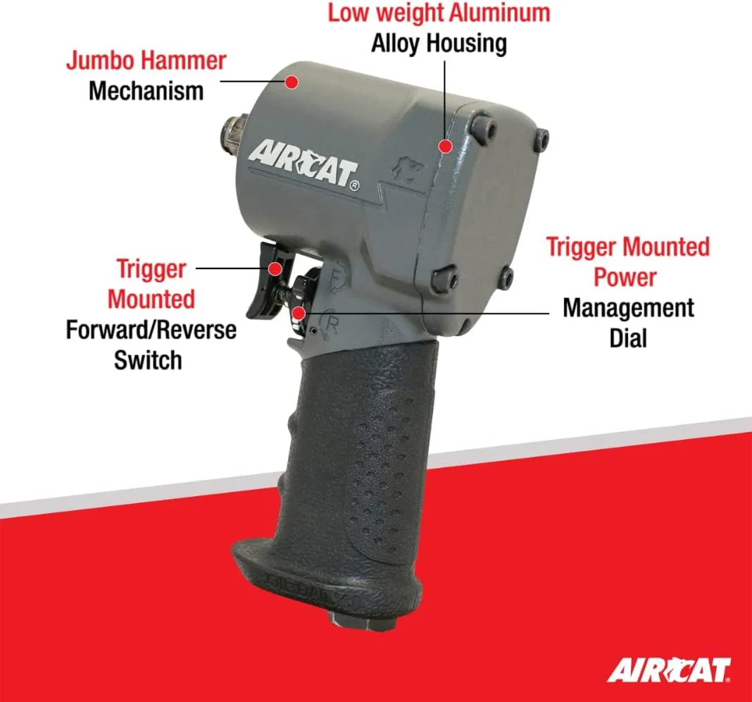 AIRCAT 1077-TH Stubby Impact Wrench 700 ft-lbs - 3/8-Inch