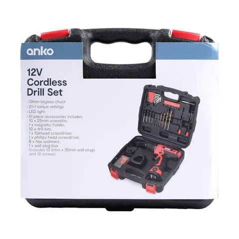 Anko 12V Cordless Drill Set with LED Light