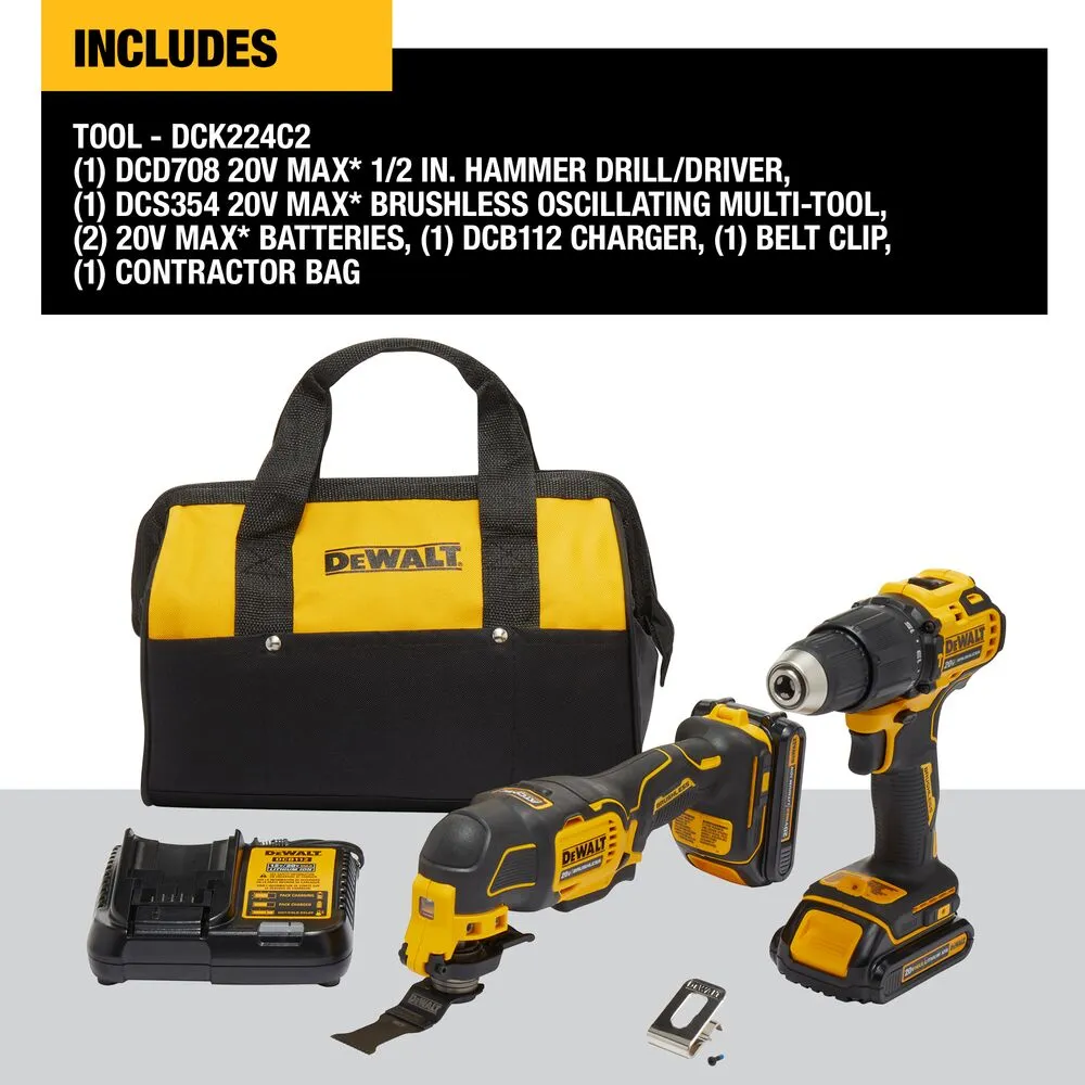 DeWALT DCK224C2 20V ATOMIC MAX 1/2" Brushless Drill/Driver and Multi-Tool Kit