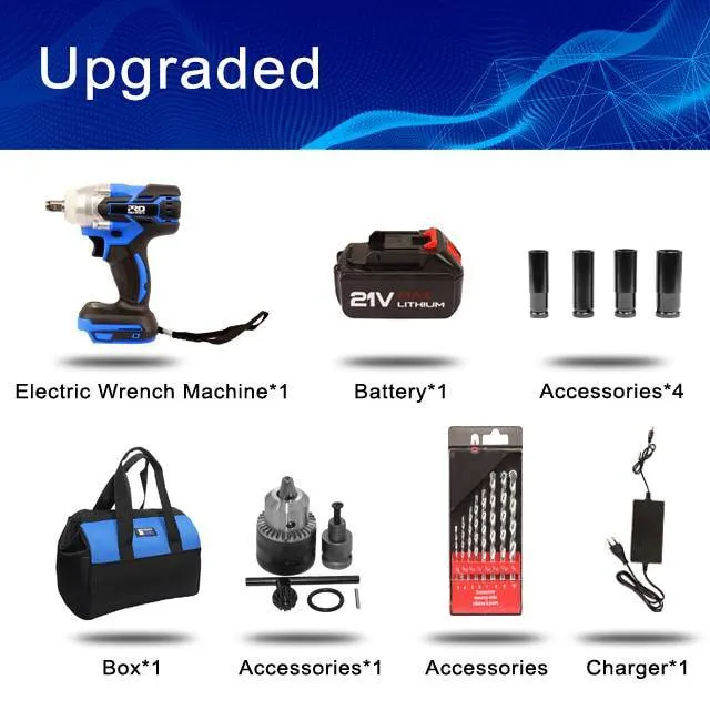 Electric Impact Wrench 21v 320nM Brushless Wrench Socket 4000mAh Li-ion Battery