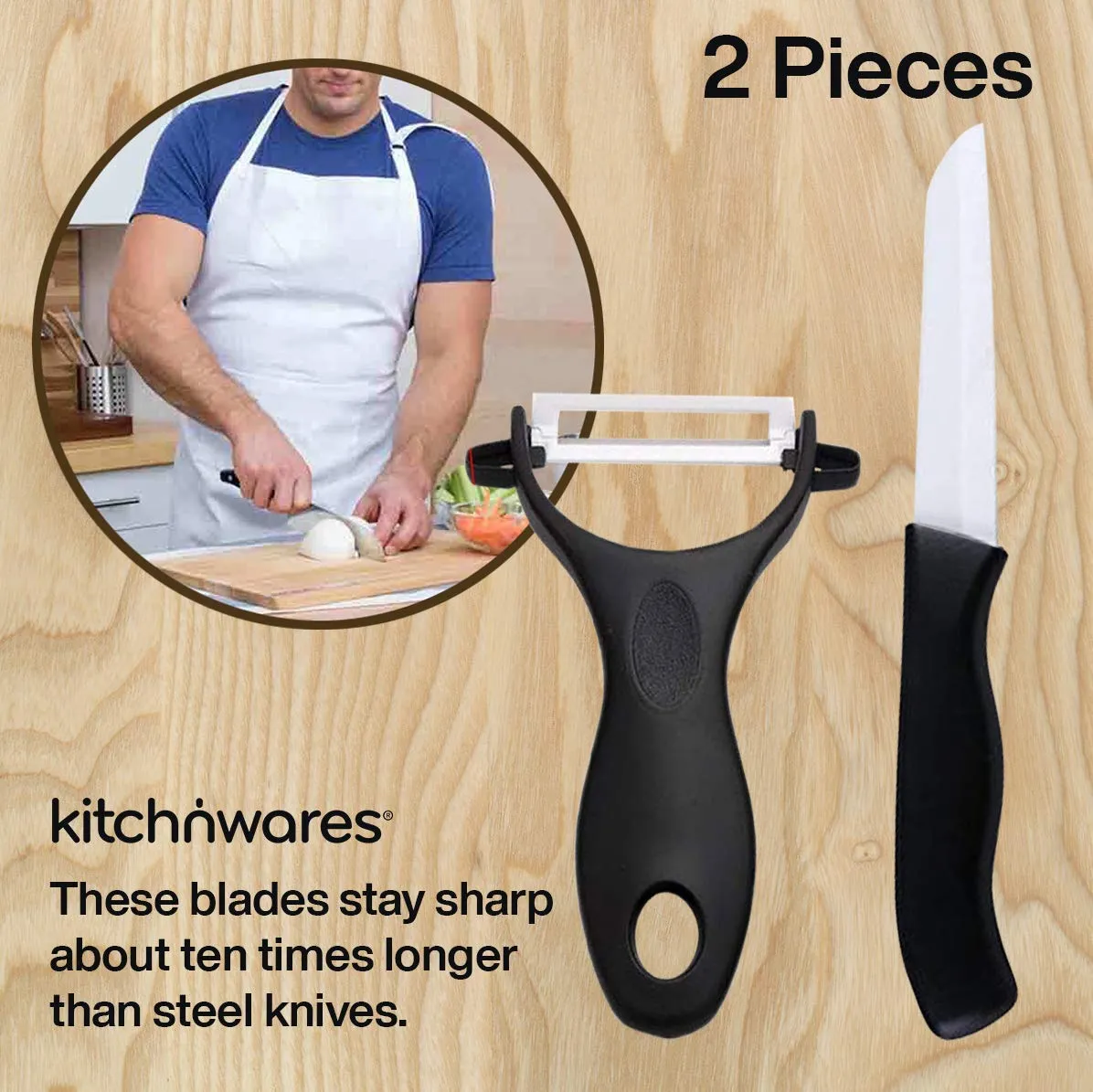 Kitch N Wares Durable Knife and Peeler in Black Color - 2 Pack Cutlery Set - for Home