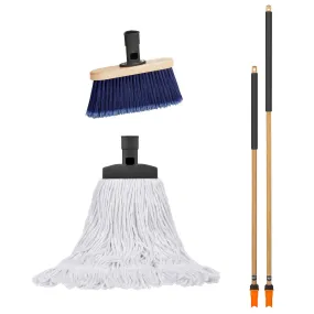 Premium Angle Broom Head and Cotton Mop Head Bundle with 2 Handles